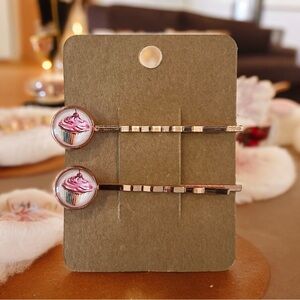 NEW Pink Frosting Cupcake Design Bobby-pin Set